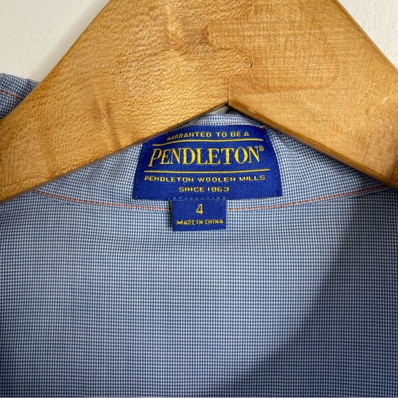 PENDLETON Blue Gingham Shirt Dress Cotton Belted Long Sleeve Western Size 4 NWT - Picture 7 of 15